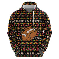 Merry Christmas Turkey Football Hoodie Fall Leaves Pattern for Game Day Fans - Wonder Print Shop
