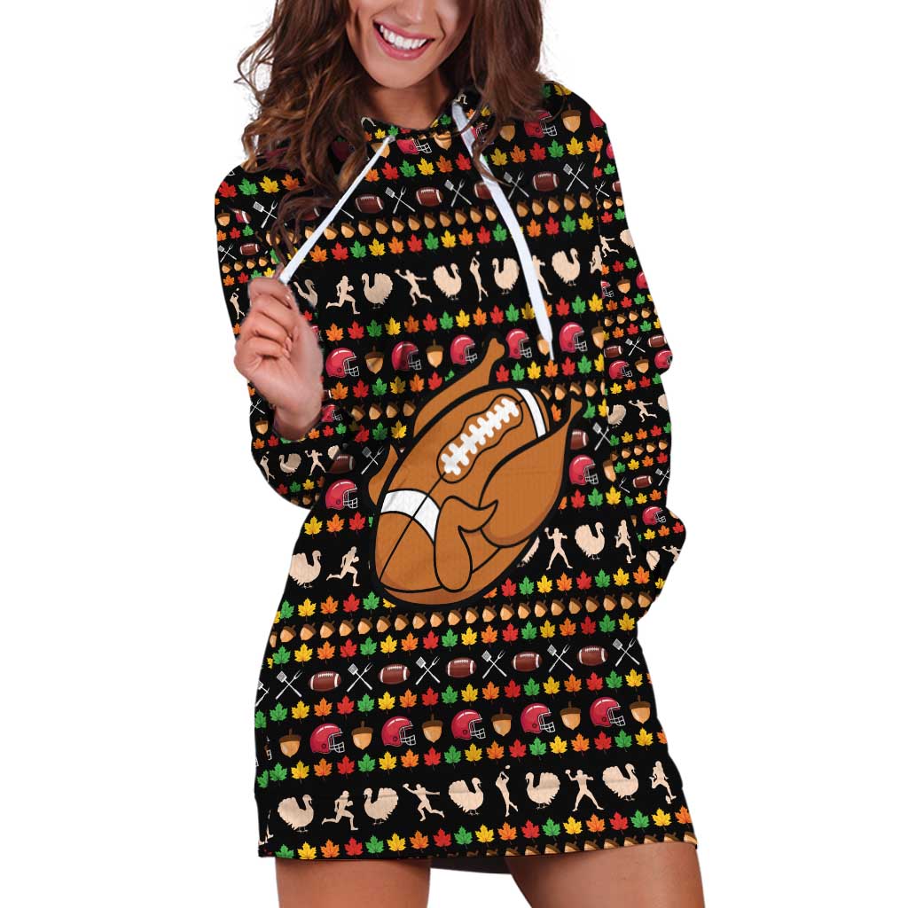 Merry Christmas Turkey Football Hoodie Dress Fall Leaves Pattern for Game Day Fans - Wonder Print Shop