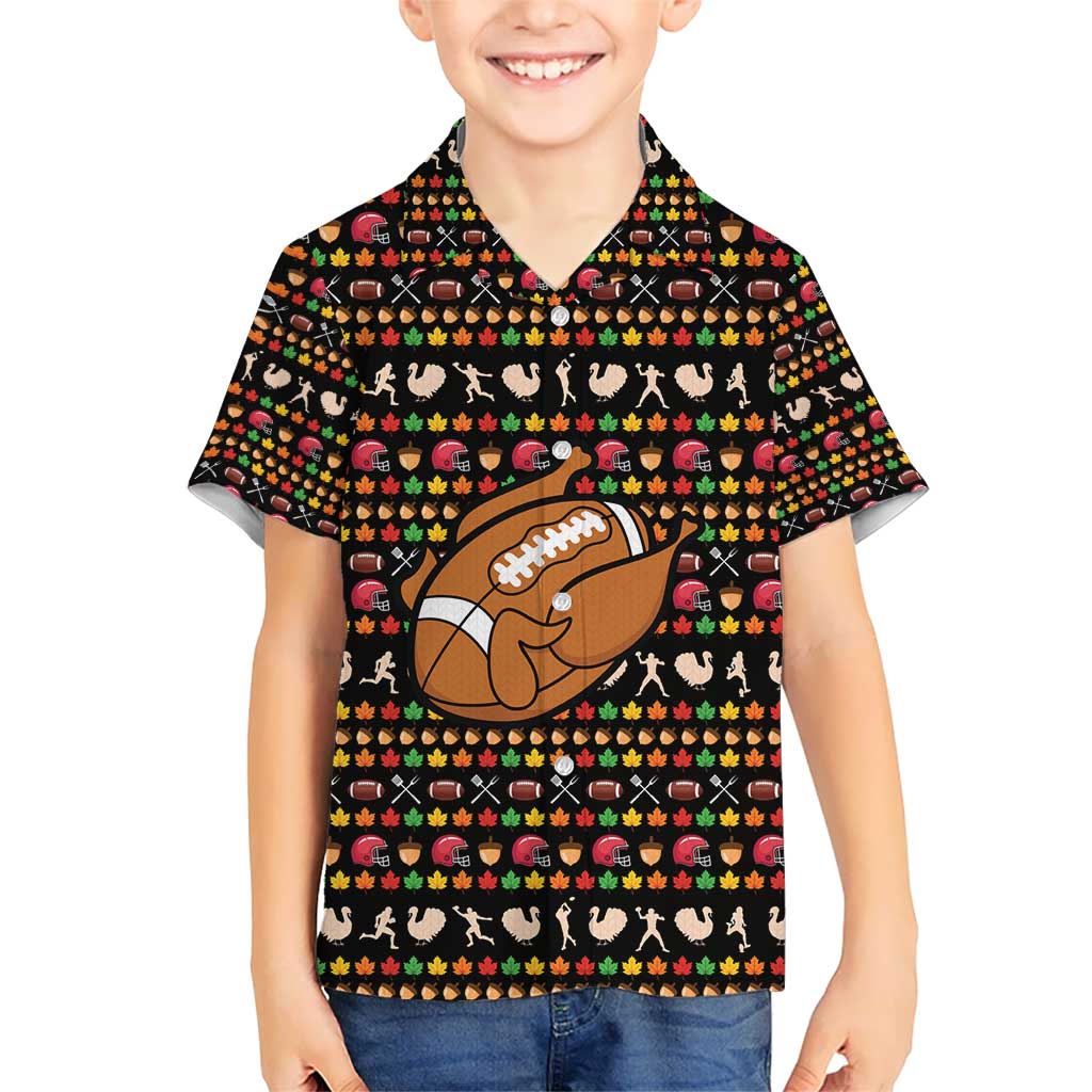 Merry Christmas Turkey Football Kid Hawaiian Shirt Fall Leaves Pattern for Game Day Fans - Wonder Print Shop