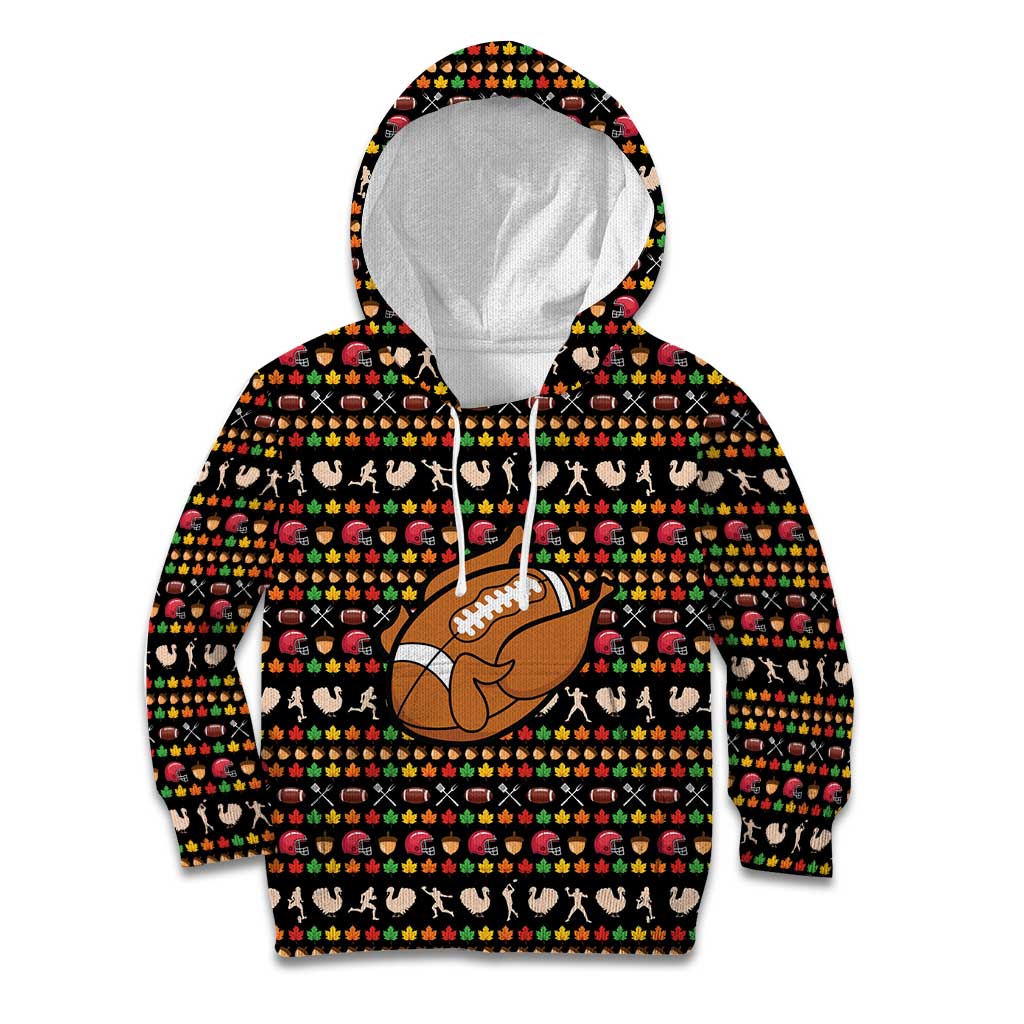 Merry Christmas Turkey Football Kid Hoodie Fall Leaves Pattern for Game Day Fans - Wonder Print Shop