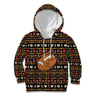 Merry Christmas Turkey Football Kid Hoodie Fall Leaves Pattern for Game Day Fans - Wonder Print Shop