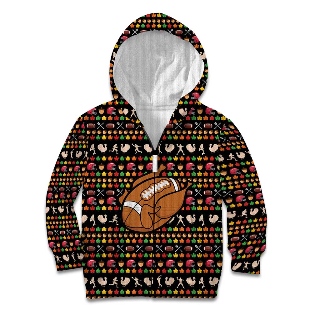 Merry Christmas Turkey Football Kid Hoodie Fall Leaves Pattern for Game Day Fans - Wonder Print Shop