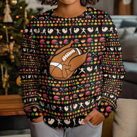 Merry Christmas Turkey Football Kid Ugly Christmas Sweater Fall Leaves Pattern for Game Day Fans - Wonder Print Shop