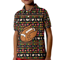 Merry Christmas Turkey Football Kid Polo Shirt Fall Leaves Pattern for Game Day Fans - Wonder Print Shop
