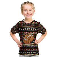 Merry Christmas Turkey Football Kid T Shirt Fall Leaves Pattern for Game Day Fans - Wonder Print Shop