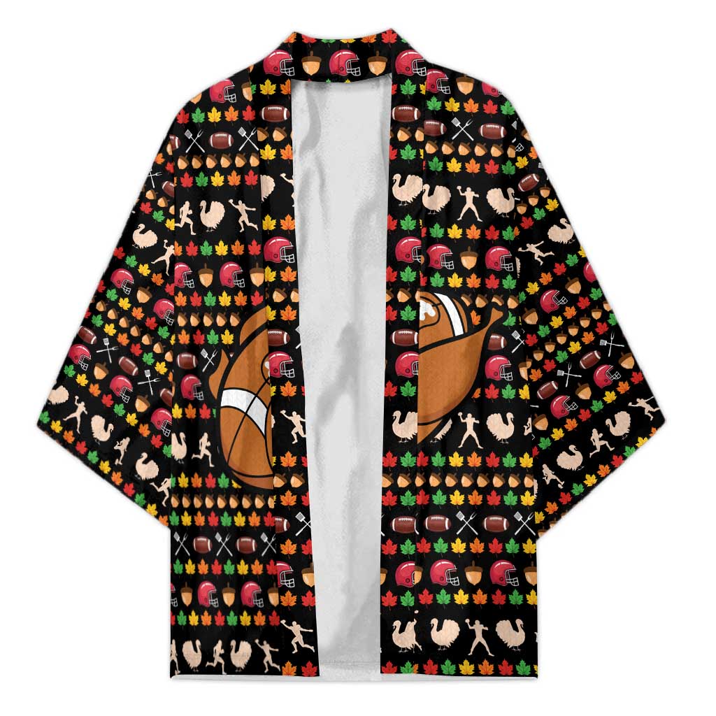 Merry Christmas Turkey Football Kimono Fall Leaves Pattern for Game Day Fans - Wonder Print Shop