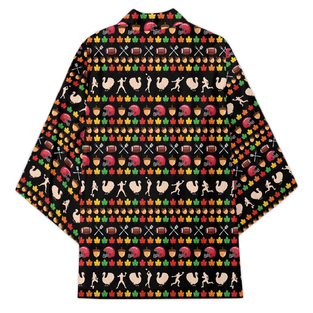 Merry Christmas Turkey Football Kimono Fall Leaves Pattern for Game Day Fans - Wonder Print Shop
