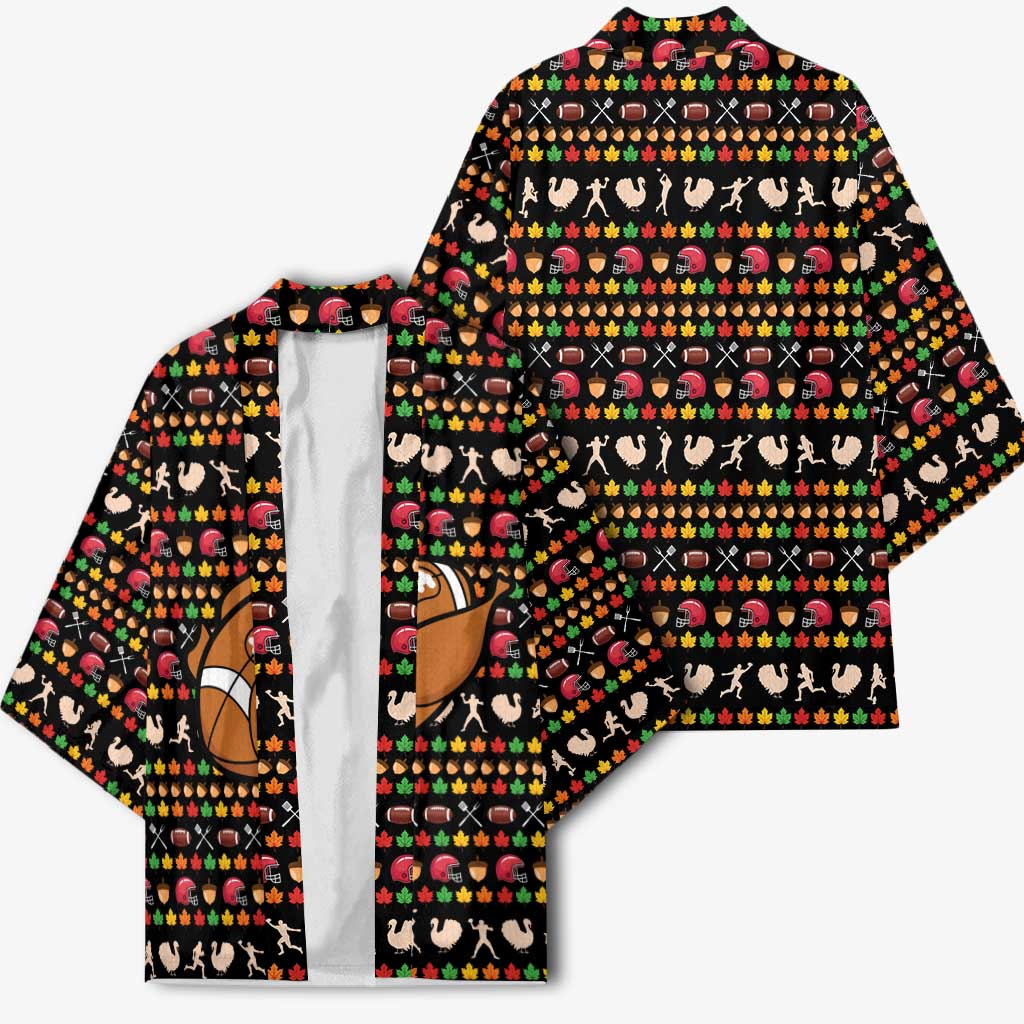 Merry Christmas Turkey Football Kimono Fall Leaves Pattern for Game Day Fans - Wonder Print Shop