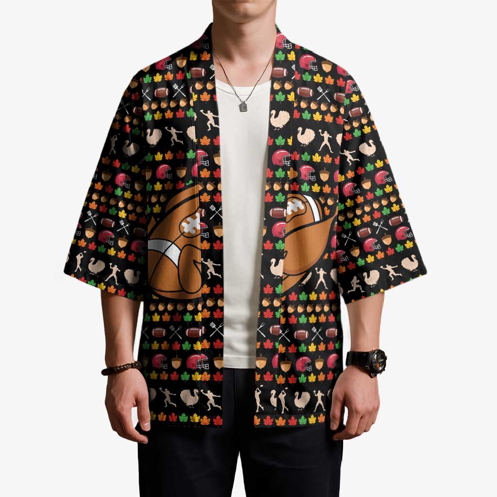 Merry Christmas Turkey Football Kimono Fall Leaves Pattern for Game Day Fans - Wonder Print Shop