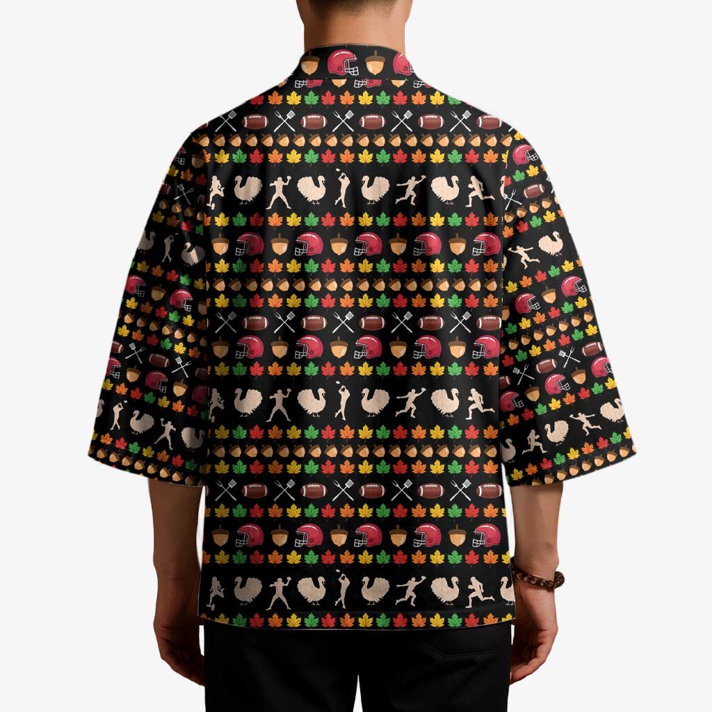 Merry Christmas Turkey Football Kimono Fall Leaves Pattern for Game Day Fans - Wonder Print Shop