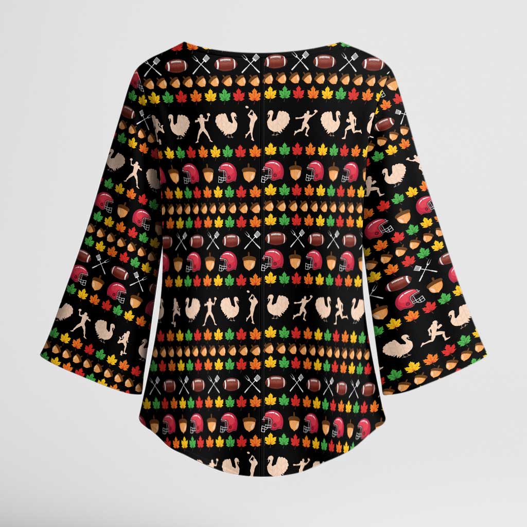 Merry Christmas Turkey Football Kimono Sleeve Blouse Fall Leaves Pattern for Game Day Fans - Wonder Print Shop