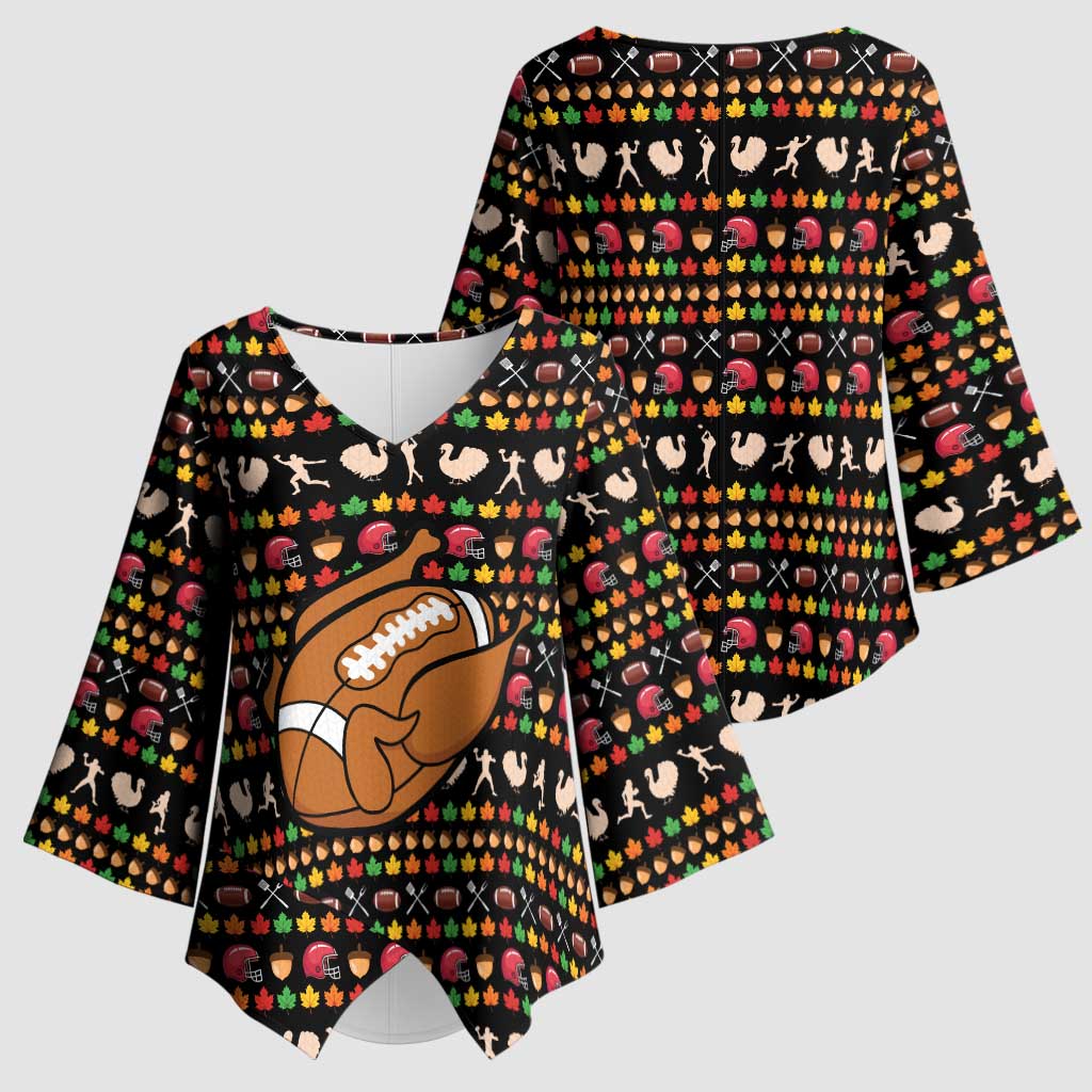 Merry Christmas Turkey Football Kimono Sleeve Blouse Fall Leaves Pattern for Game Day Fans - Wonder Print Shop