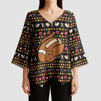 Merry Christmas Turkey Football Kimono Sleeve Blouse Fall Leaves Pattern for Game Day Fans - Wonder Print Shop