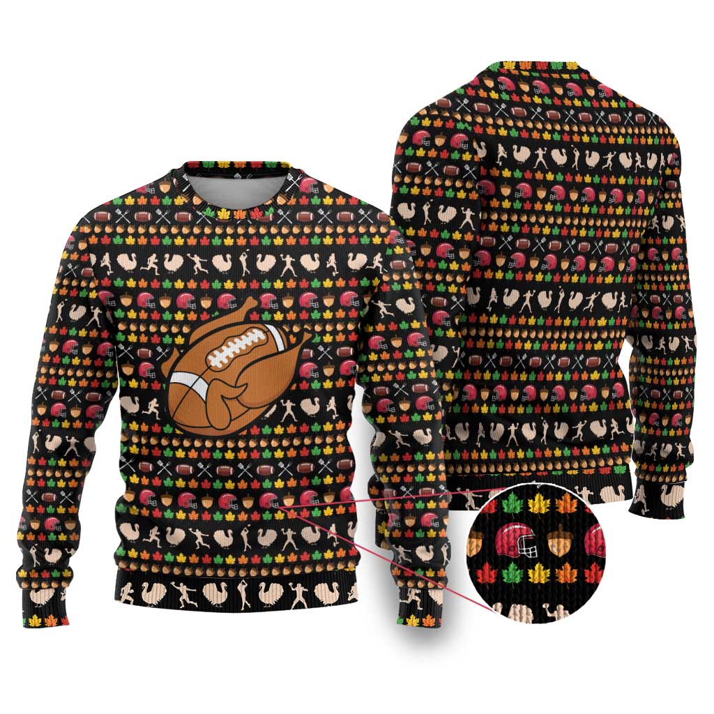 Merry Christmas Turkey Football Ugly Christmas Sweater Fall Leaves Pattern for Game Day Fans - Wonder Print Shop