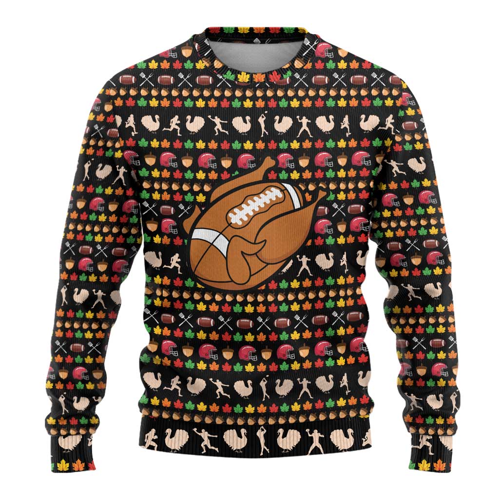 Merry Christmas Turkey Football Ugly Christmas Sweater Fall Leaves Pattern for Game Day Fans - Wonder Print Shop