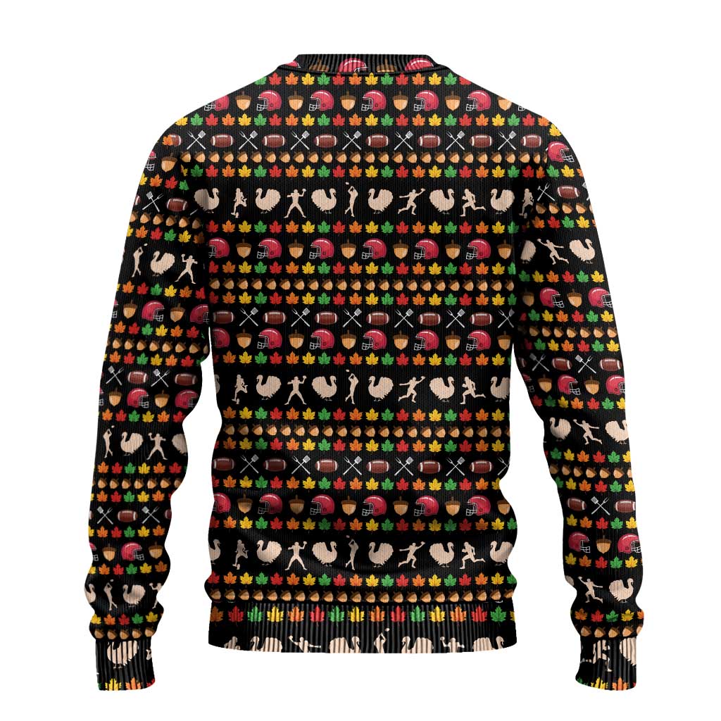 Merry Christmas Turkey Football Ugly Christmas Sweater Fall Leaves Pattern for Game Day Fans - Wonder Print Shop
