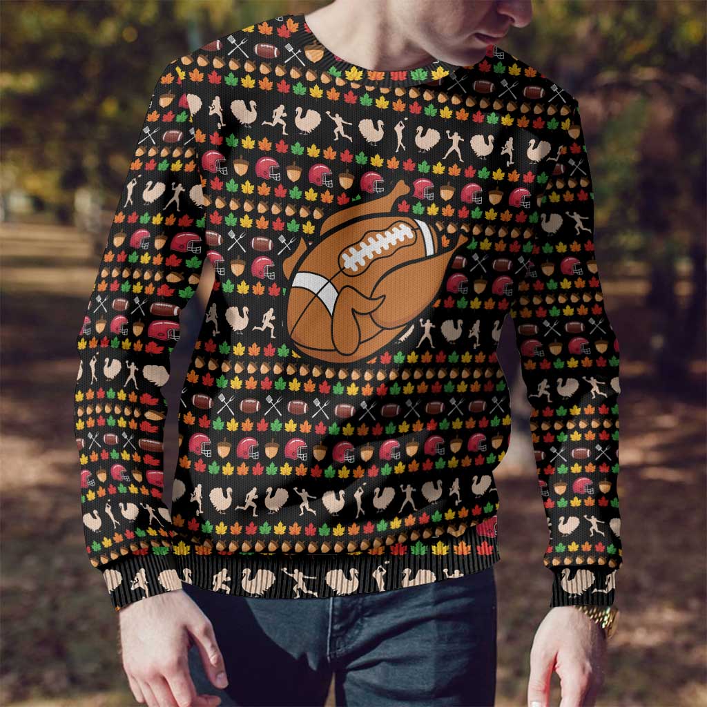 Merry Christmas Turkey Football Ugly Christmas Sweater Fall Leaves Pattern for Game Day Fans - Wonder Print Shop