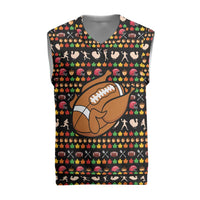 Merry Christmas Turkey Football Christmas Knitted V-Neck Vest Fall Leaves Pattern for Game Day Fans - Wonder Print Shop