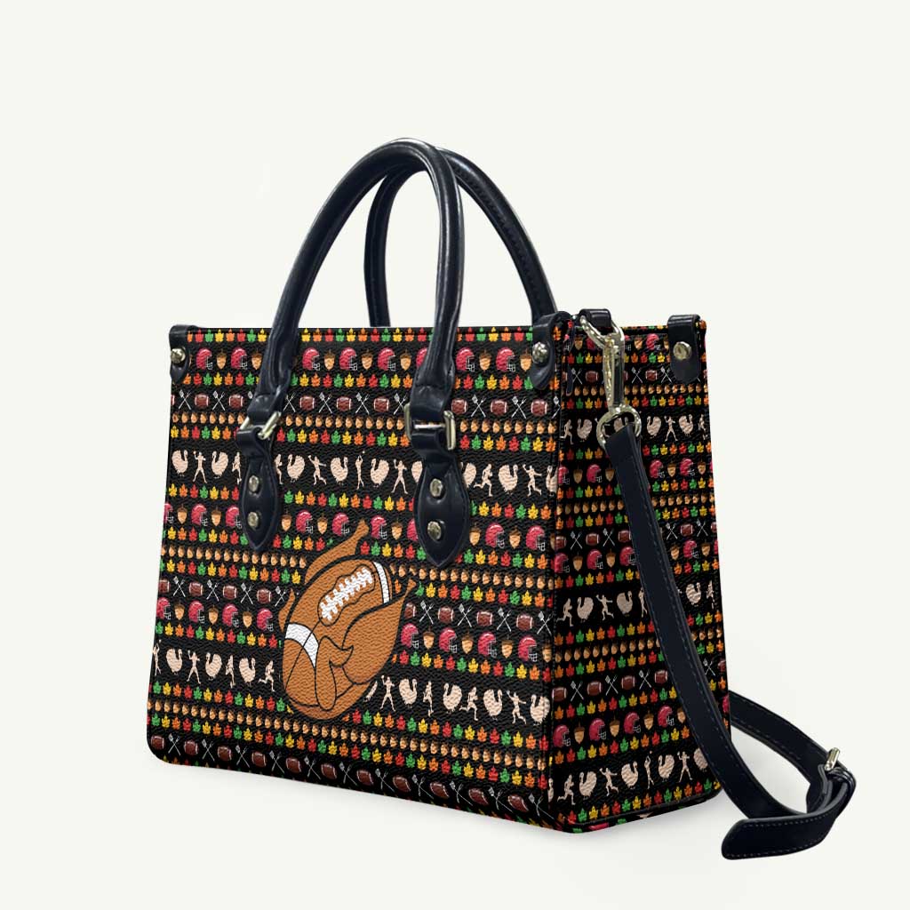 Merry Christmas Turkey Football Leather Bag Fall Leaves Pattern for Game Day Fans - Wonder Print Shop