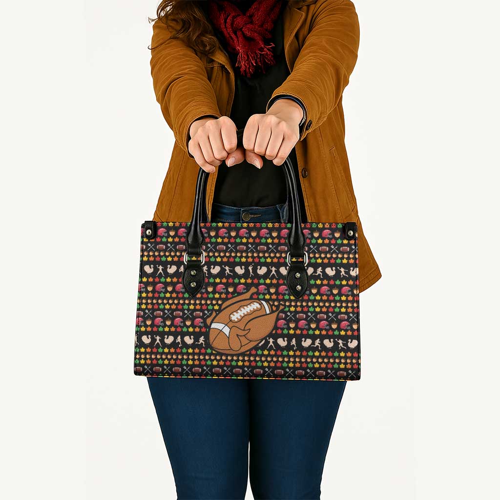 Merry Christmas Turkey Football Leather Bag Fall Leaves Pattern for Game Day Fans - Wonder Print Shop