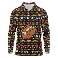 Merry Christmas Turkey Football Long Sleeve Polo Shirt Fall Leaves Pattern for Game Day Fans - Wonder Print Shop