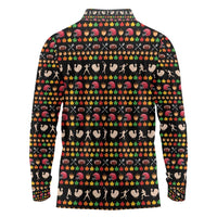 Merry Christmas Turkey Football Long Sleeve Polo Shirt Fall Leaves Pattern for Game Day Fans - Wonder Print Shop