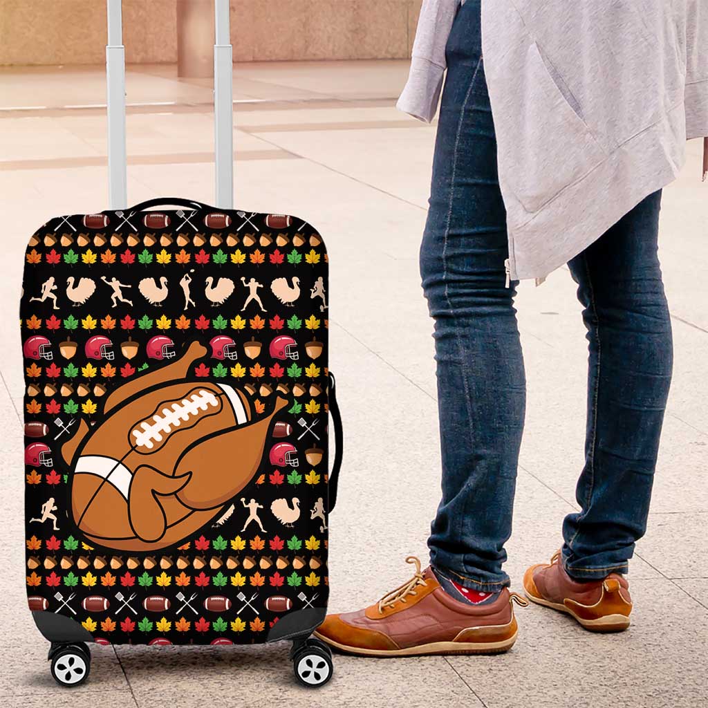 Merry Christmas Turkey Football Luggage Cover Fall Leaves Pattern for Game Day Fans - Wonder Print Shop