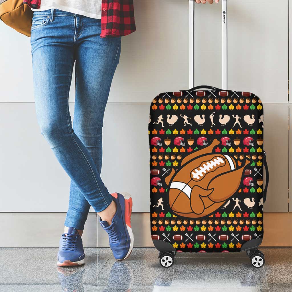 Merry Christmas Turkey Football Luggage Cover Fall Leaves Pattern for Game Day Fans - Wonder Print Shop
