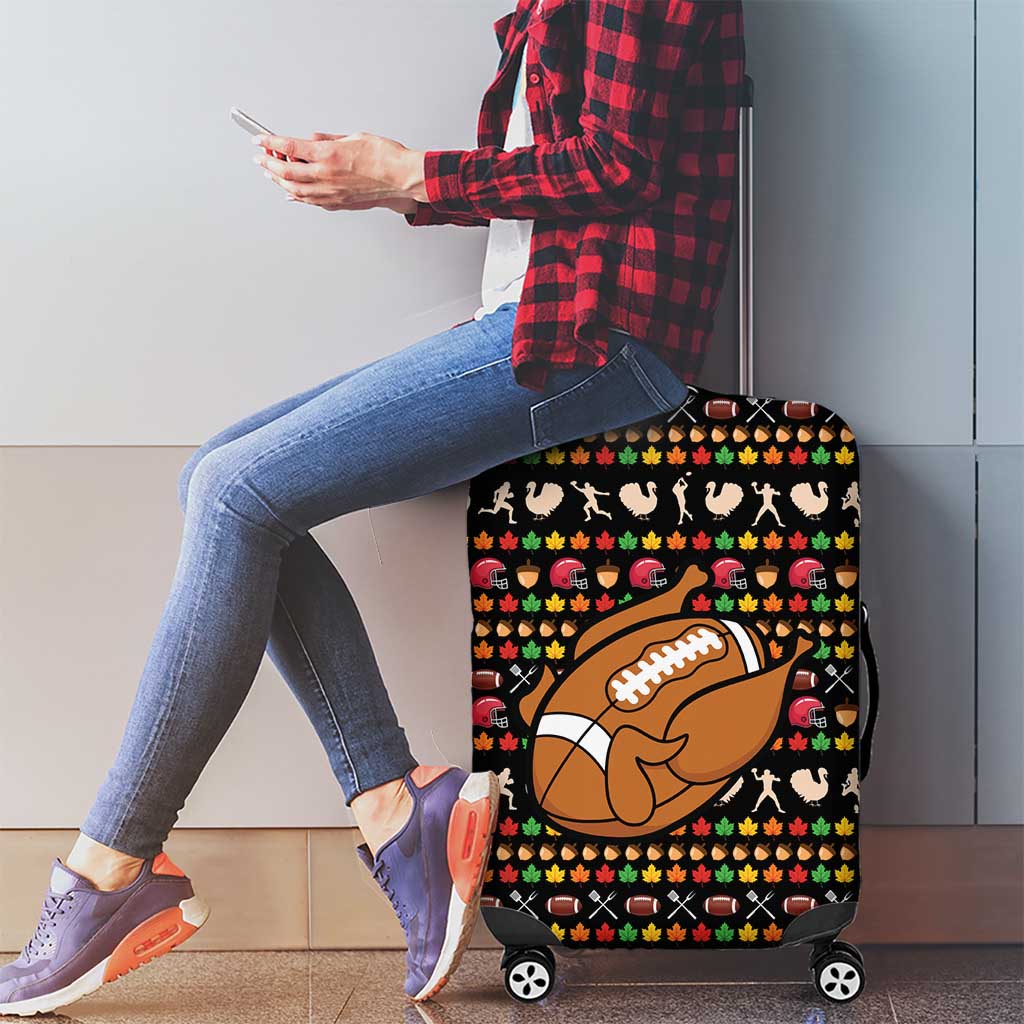 Merry Christmas Turkey Football Luggage Cover Fall Leaves Pattern for Game Day Fans - Wonder Print Shop