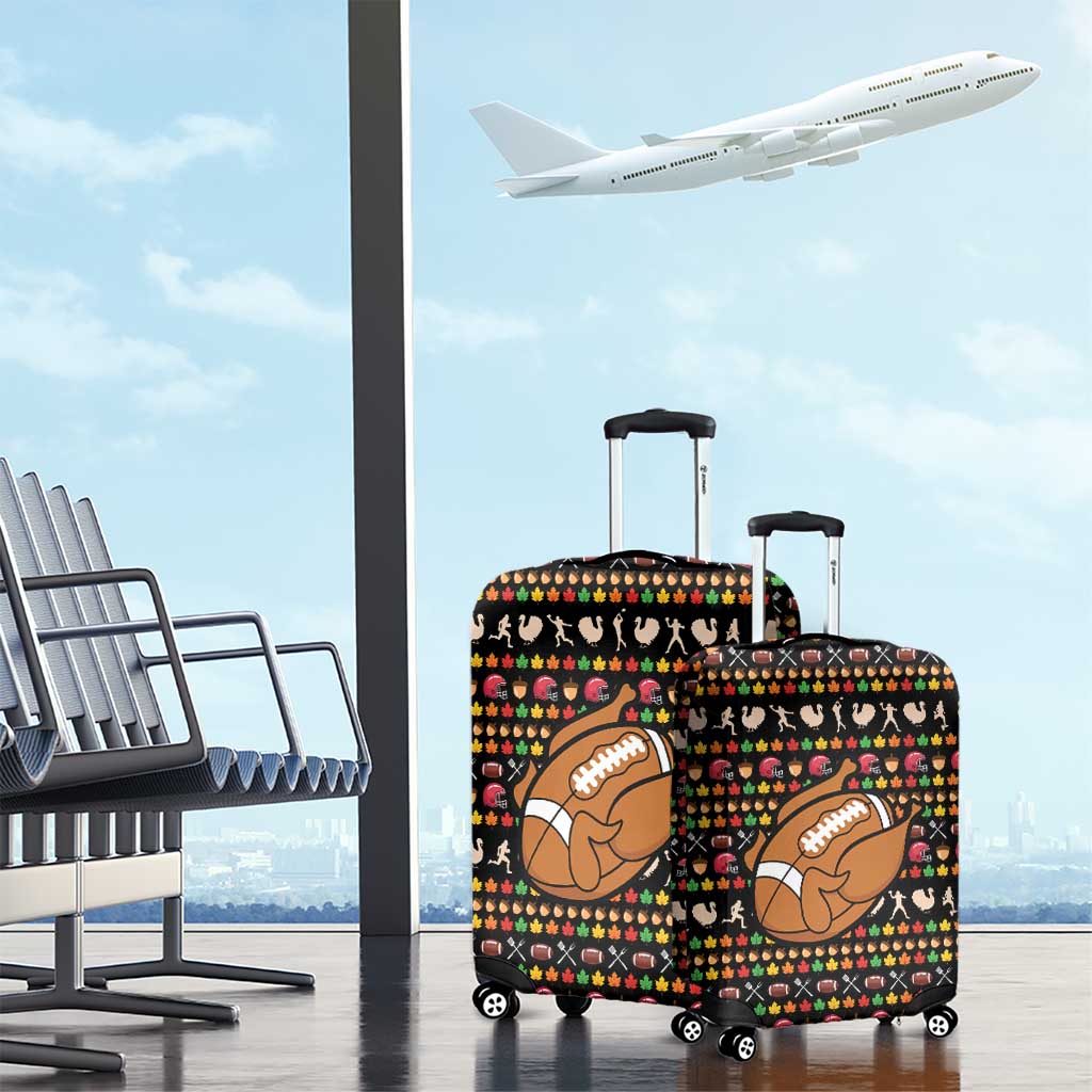 Merry Christmas Turkey Football Luggage Cover Fall Leaves Pattern for Game Day Fans - Wonder Print Shop