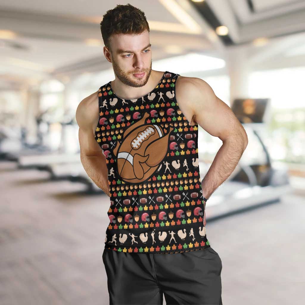 Merry Christmas Turkey Football Men Tank Top Fall Leaves Pattern for Game Day Fans - Wonder Print Shop