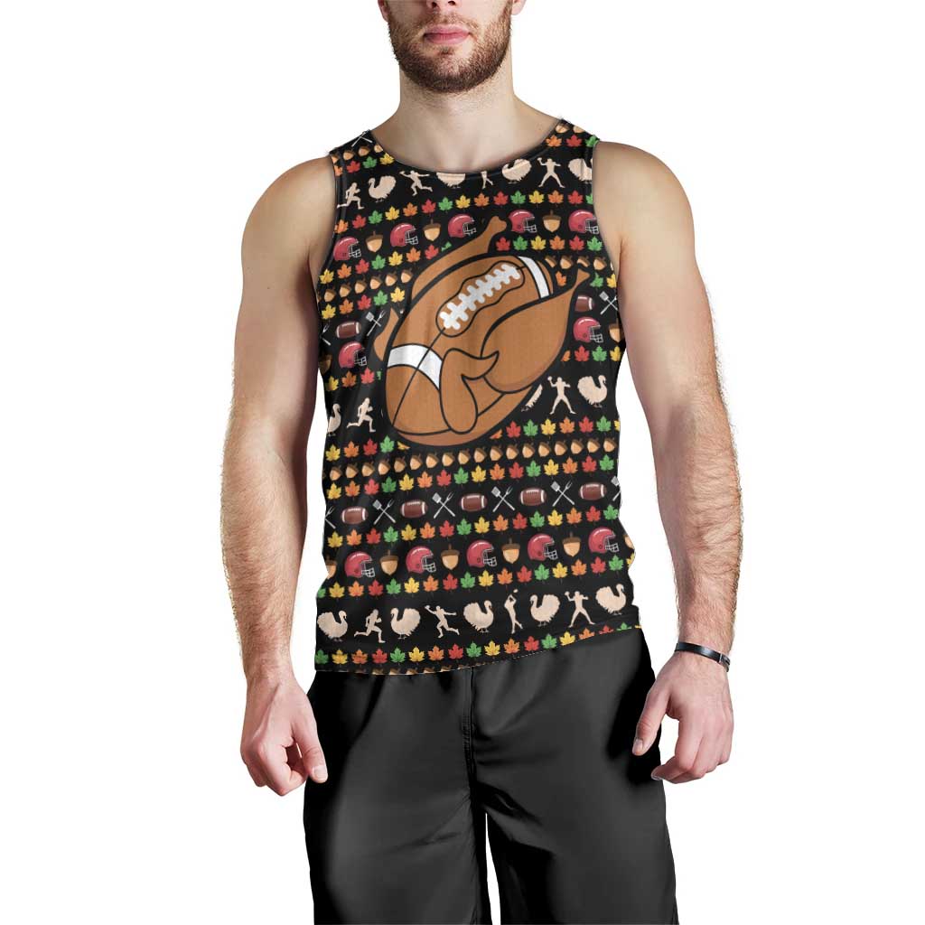 Merry Christmas Turkey Football Men Tank Top Fall Leaves Pattern for Game Day Fans - Wonder Print Shop