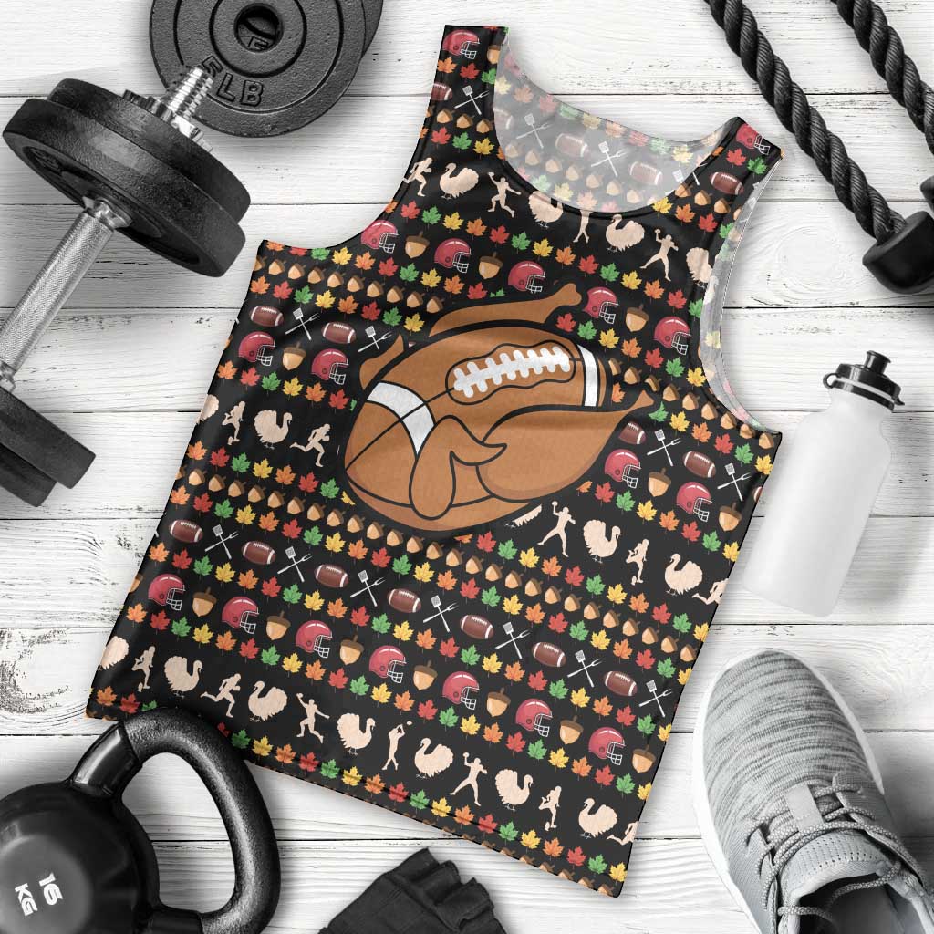 Merry Christmas Turkey Football Men Tank Top Fall Leaves Pattern for Game Day Fans - Wonder Print Shop