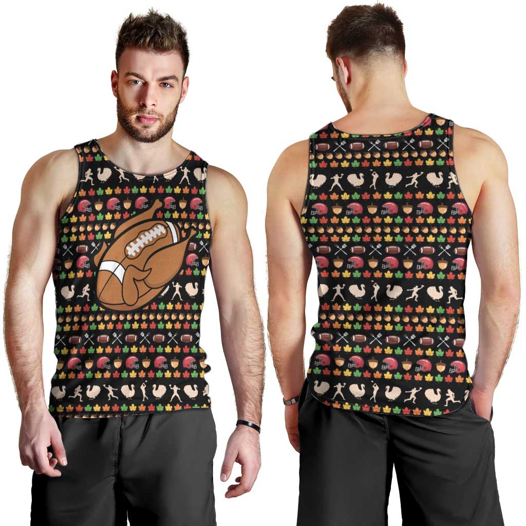 Merry Christmas Turkey Football Men Tank Top Fall Leaves Pattern for Game Day Fans - Wonder Print Shop