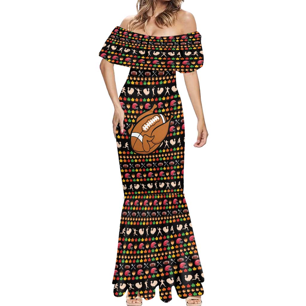 Merry Christmas Turkey Football Mermaid Dress Fall Leaves Pattern for Game Day Fans - Wonder Print Shop