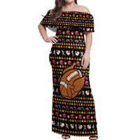 Merry Christmas Turkey Football Off Shoulder Maxi Dress Fall Leaves Pattern for Game Day Fans - Wonder Print Shop