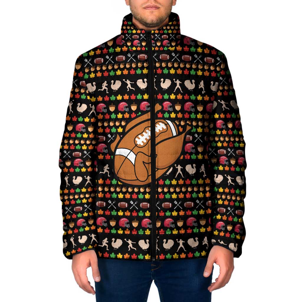Merry Christmas Turkey Football Padded Jacket Fall Leaves Pattern for Game Day Fans - Wonder Print Shop