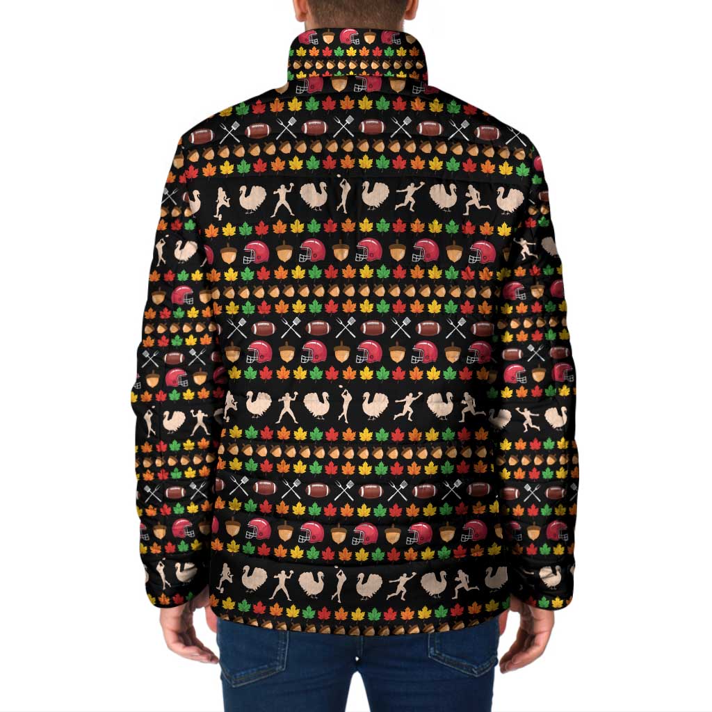 Merry Christmas Turkey Football Padded Jacket Fall Leaves Pattern for Game Day Fans - Wonder Print Shop