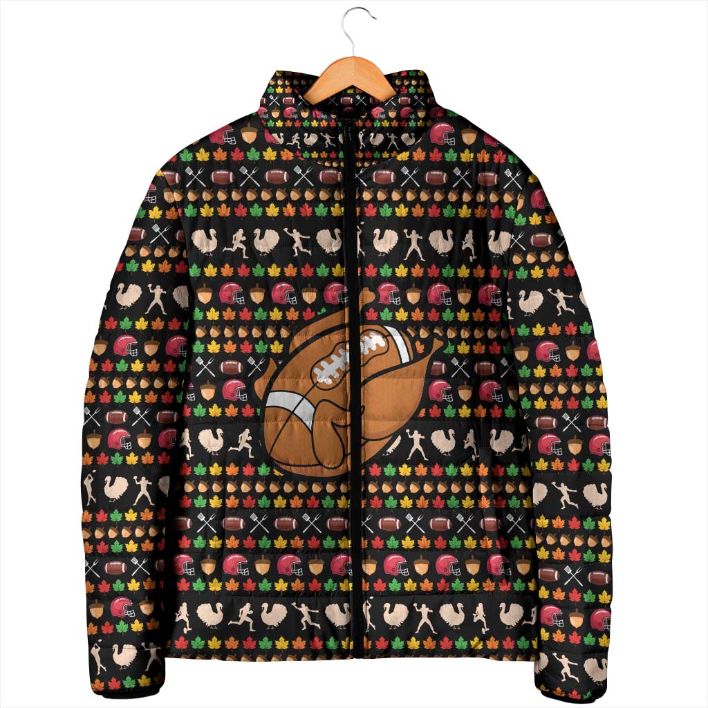 Merry Christmas Turkey Football Padded Jacket Fall Leaves Pattern for Game Day Fans - Wonder Print Shop