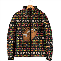 Merry Christmas Turkey Football Padded Jacket Fall Leaves Pattern for Game Day Fans - Wonder Print Shop