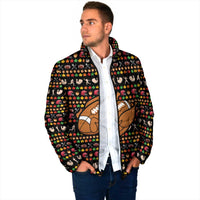 Merry Christmas Turkey Football Padded Jacket Fall Leaves Pattern for Game Day Fans - Wonder Print Shop