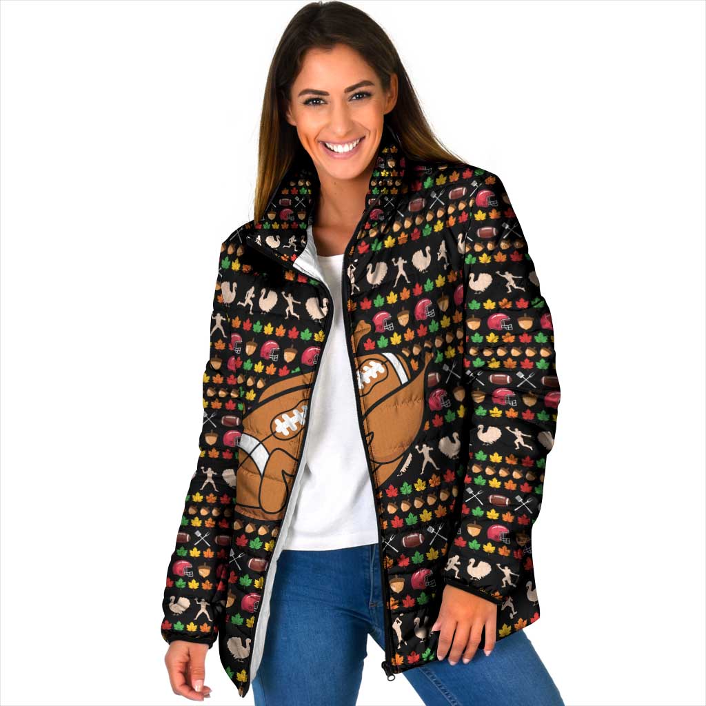 Merry Christmas Turkey Football Padded Jacket Fall Leaves Pattern for Game Day Fans - Wonder Print Shop
