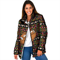 Merry Christmas Turkey Football Padded Jacket Fall Leaves Pattern for Game Day Fans - Wonder Print Shop