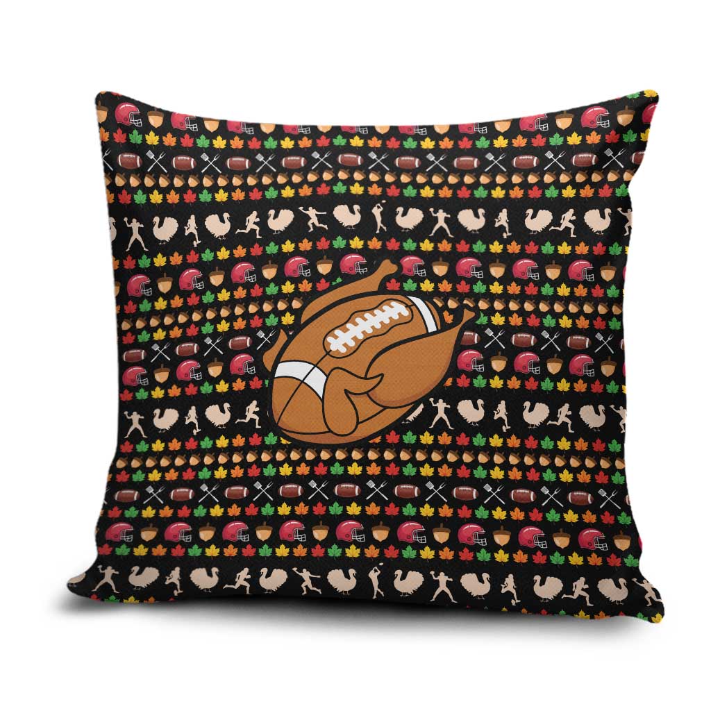 Merry Christmas Turkey Football Pillow Cover Fall Leaves Pattern for Game Day Fans - Wonder Print Shop