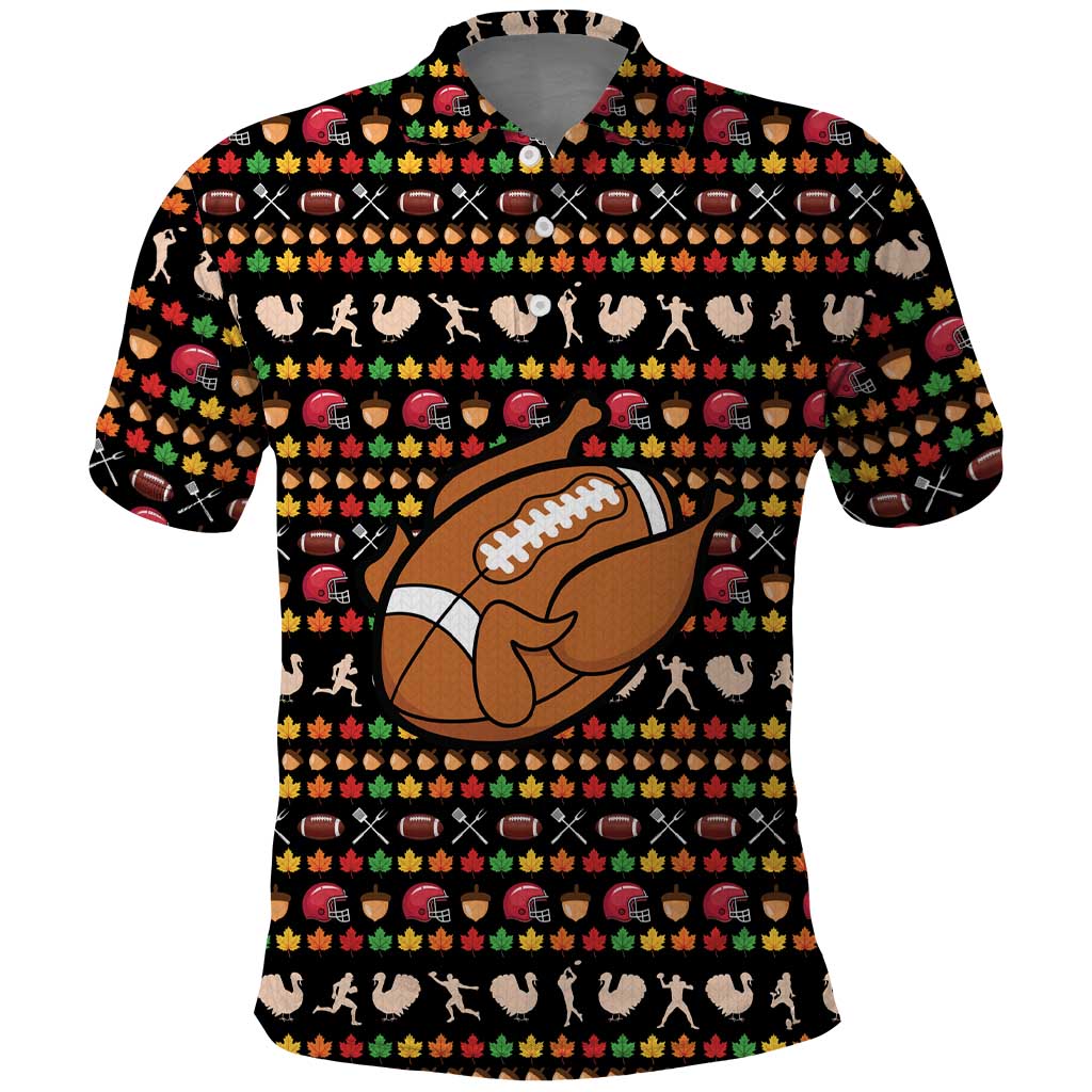 Merry Christmas Turkey Football Polo Shirt Fall Leaves Pattern for Game Day Fans - Wonder Print Shop