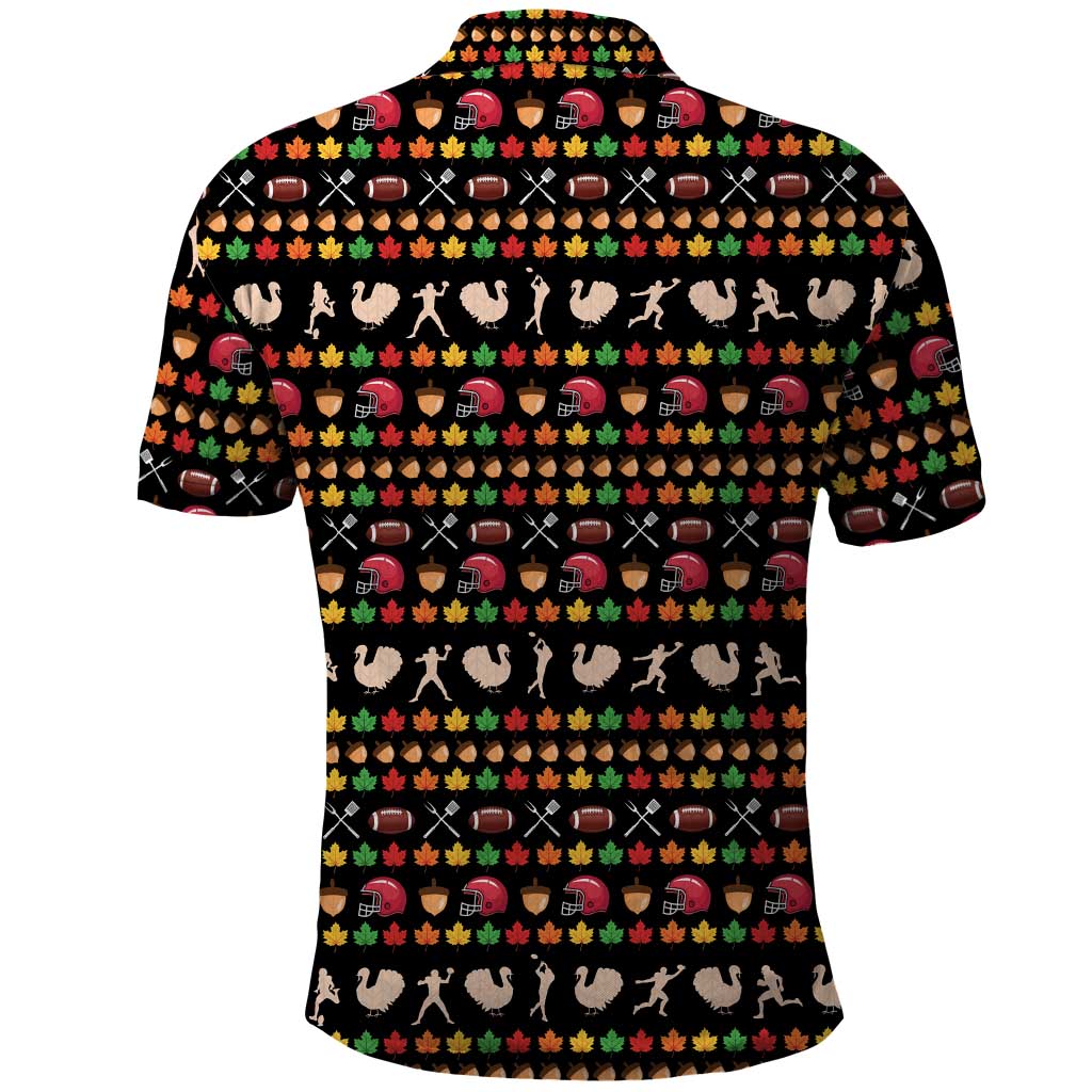 Merry Christmas Turkey Football Polo Shirt Fall Leaves Pattern for Game Day Fans - Wonder Print Shop