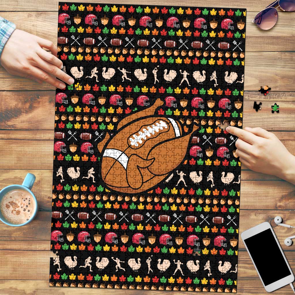 Merry Christmas Turkey Football Puzzle Fall Leaves Pattern for Game Day Fans - Wonder Print Shop