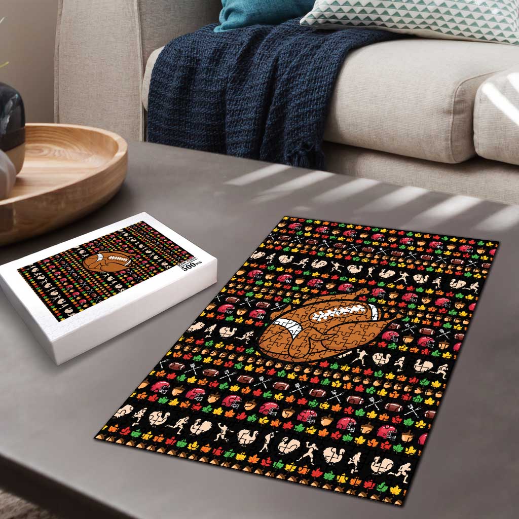 Merry Christmas Turkey Football Puzzle Fall Leaves Pattern for Game Day Fans - Wonder Print Shop