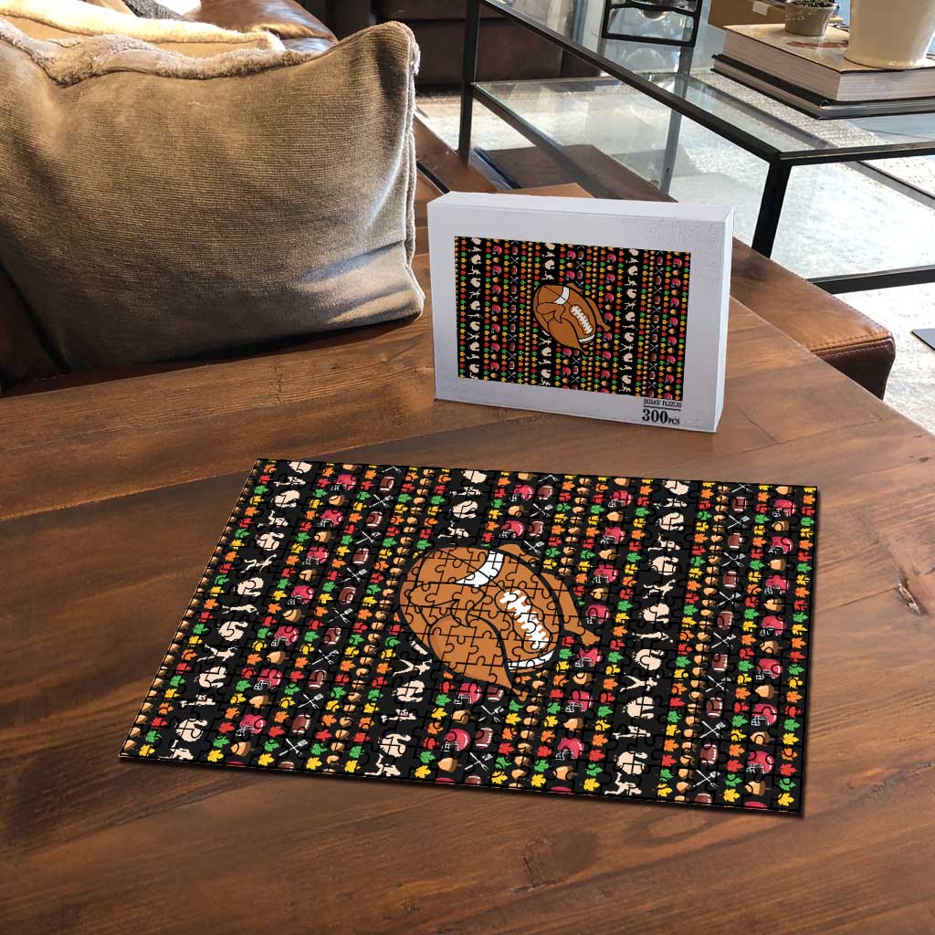 Merry Christmas Turkey Football Puzzle Fall Leaves Pattern for Game Day Fans - Wonder Print Shop