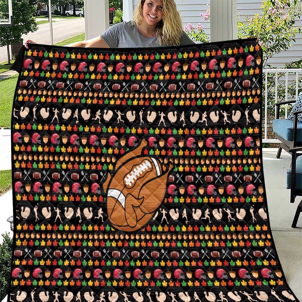 Merry Christmas Turkey Football Quilt Fall Leaves Pattern for Game Day Fans - Wonder Print Shop